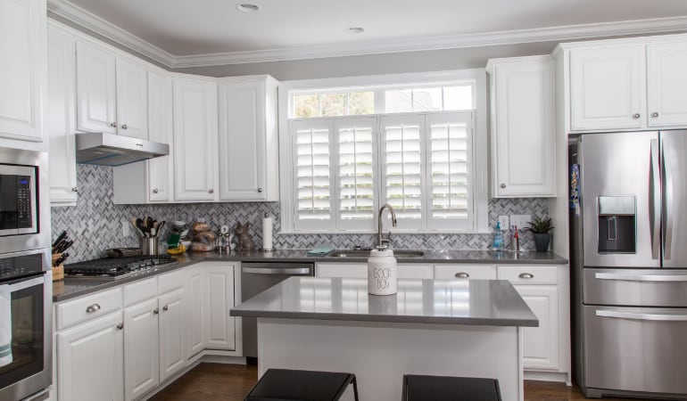 Polywood shutters in a Southern California gourmet kitchen.